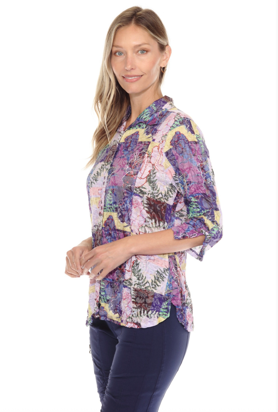Carine BC25142 ORCHID MOSAIC Burnout Crinkle Sabrina Shirt