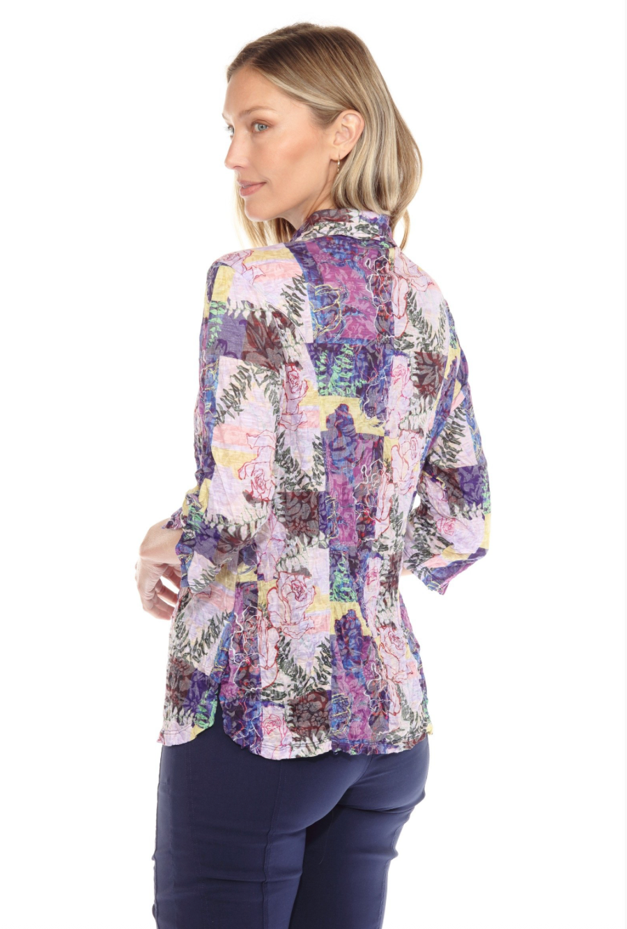 Carine BC25142 ORCHID MOSAIC Burnout Crinkle Sabrina Shirt