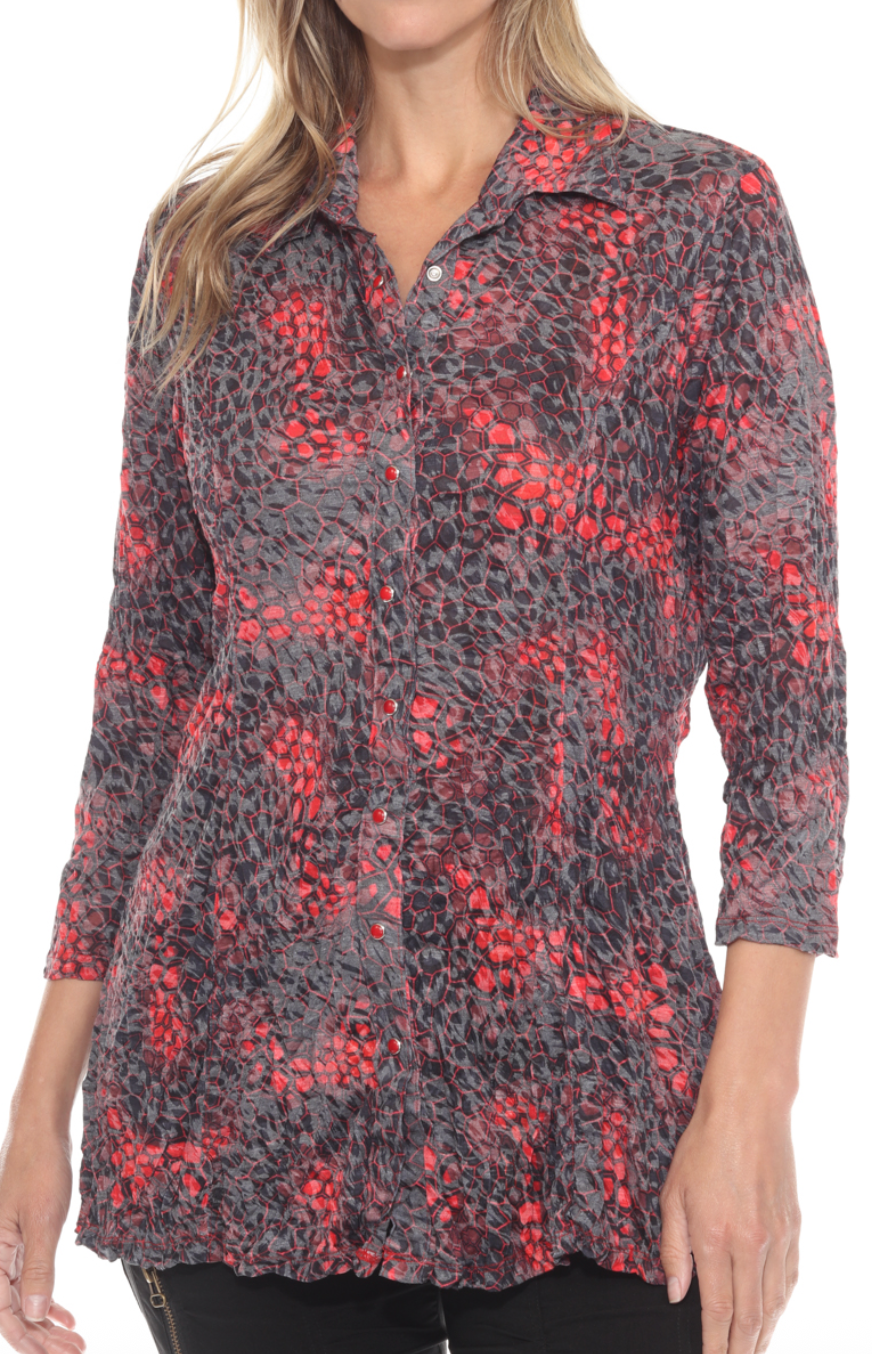 Carine BS25168 RUBY JEWELS Burnout Crinkle Selena Shirt