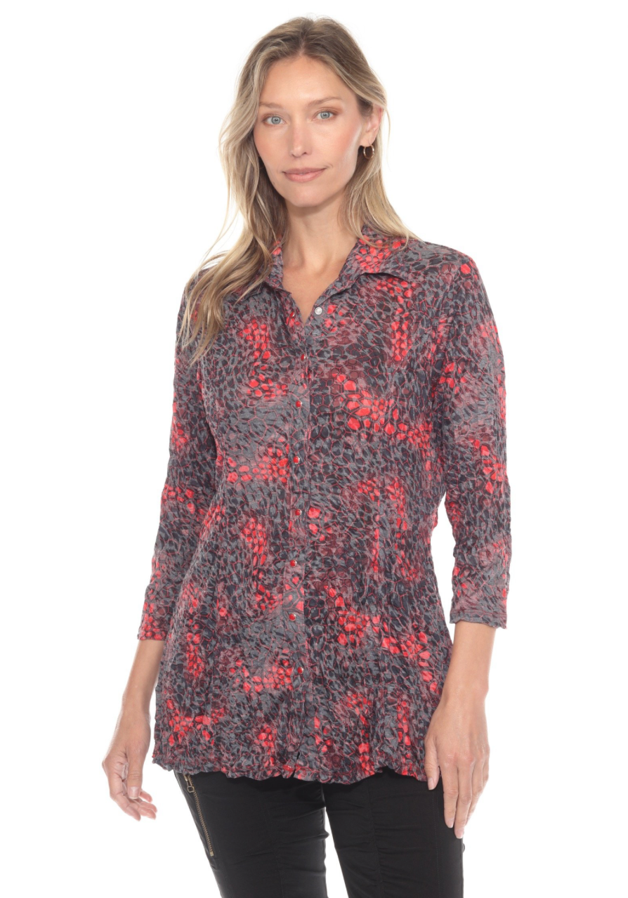 Carine BS25168 RUBY JEWELS Burnout Crinkle Selena Shirt
