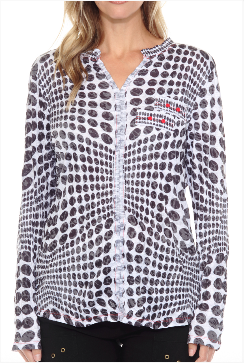 Carine PM25932 RHYTHM DOTS Pamela Burnout Crinkle Top