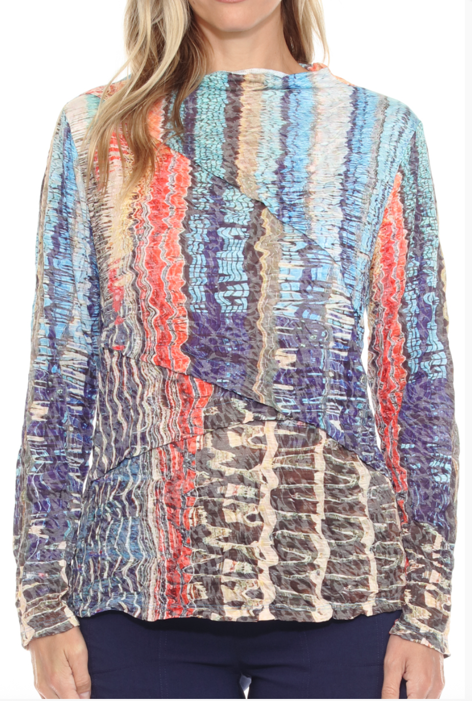 Carine HS25951 EMBER RIPPLES Samantha Burnout Crinkle Top