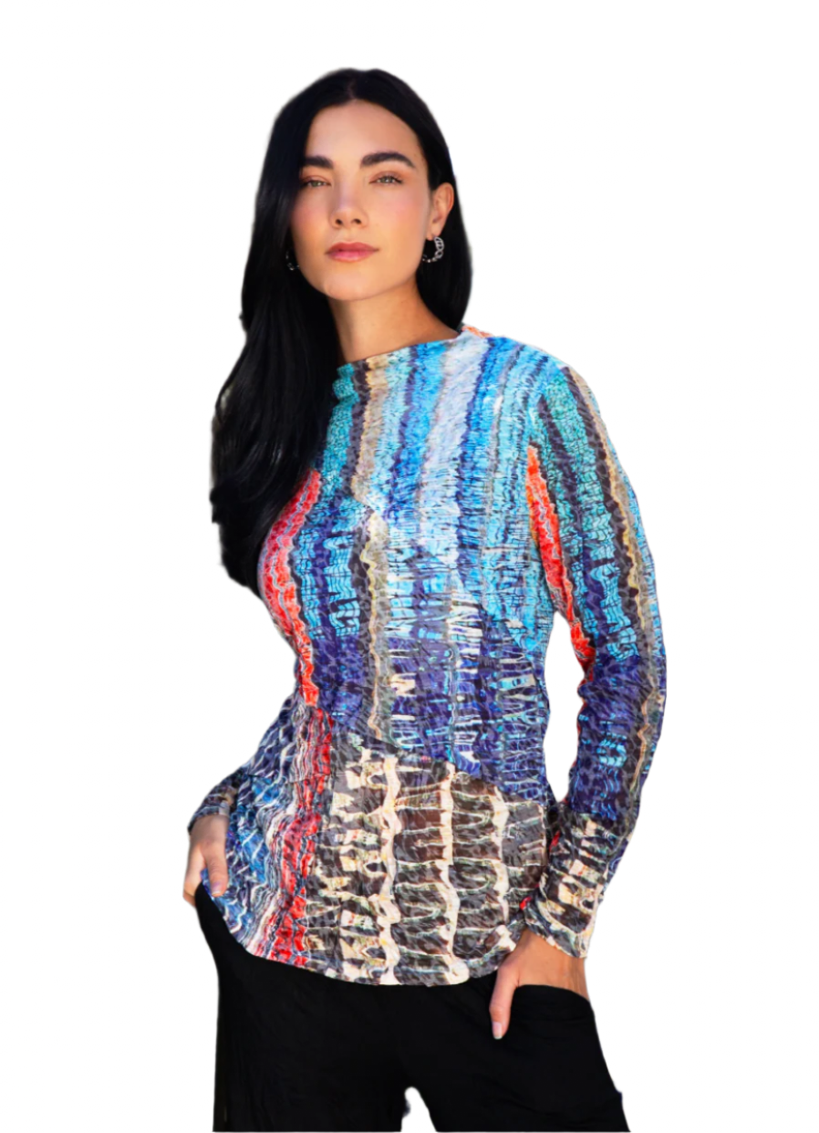 Carine HS25951 EMBER RIPPLES Samantha Burnout Crinkle Top