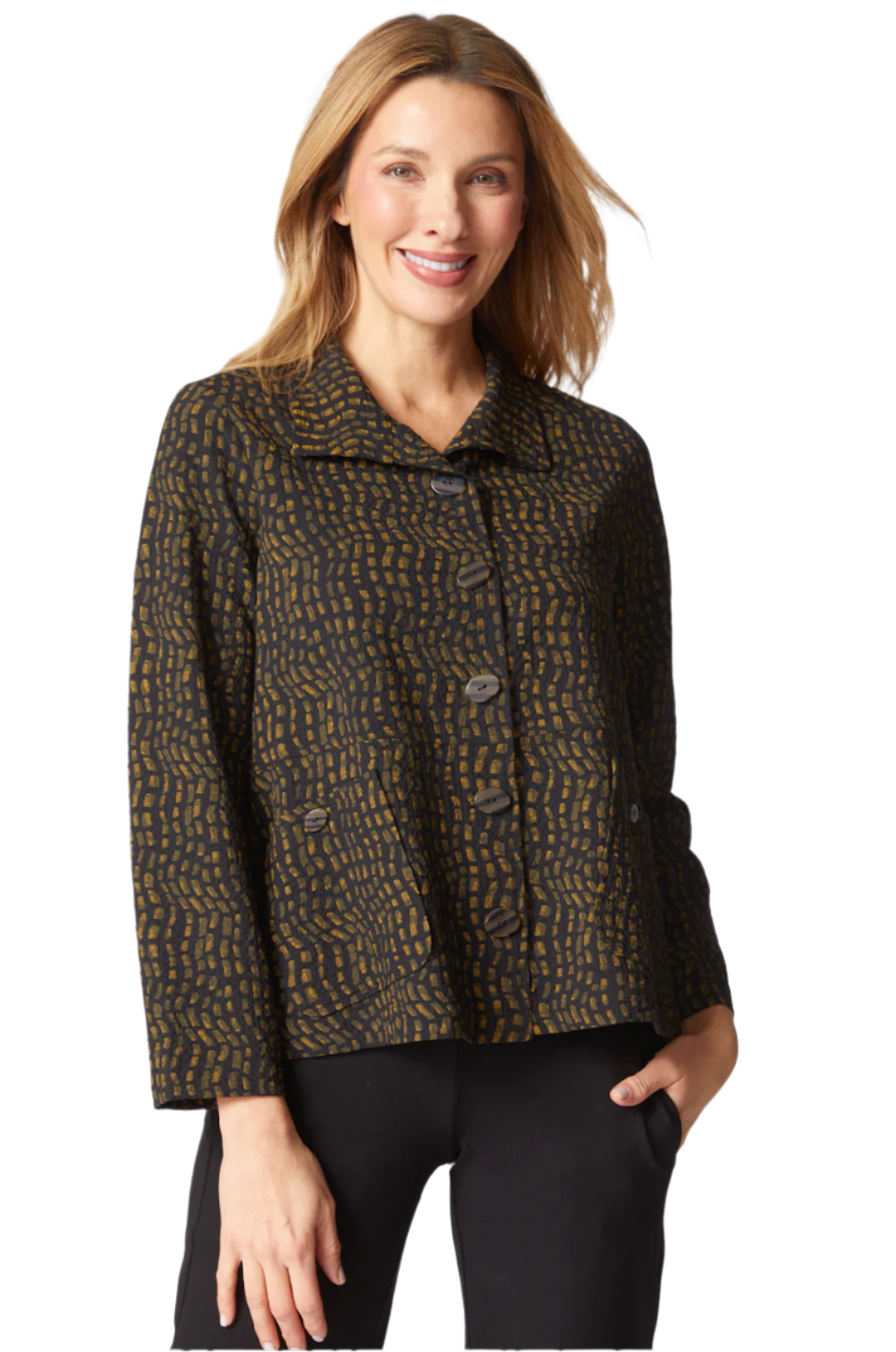 Habitat 21712LCH LICHEN Crinkle Crepe Mosaic Weave Easy Swing Jacket