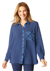 Habitat 40241NV NAVY Girl Gone Plaid Boyfriend Pocket Shirt