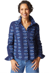 Habitat 49224NV NAVY Embroidered Cotton Shaped Hem Button Front Shirt