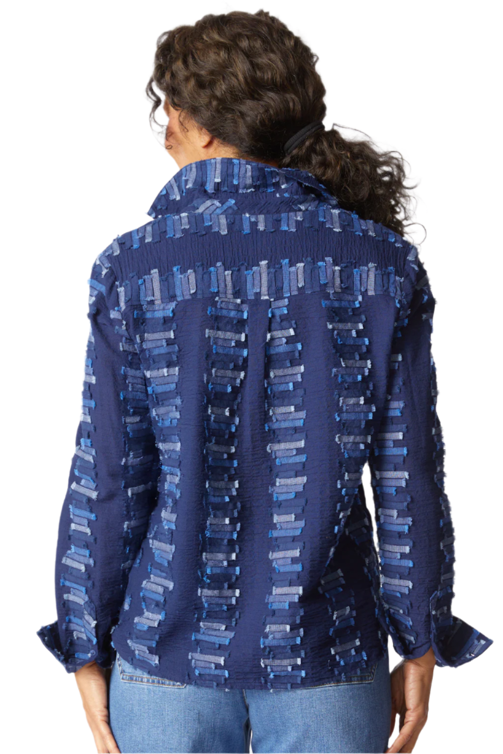 Habitat 49224NV NAVY Embroidered Cotton Shaped Hem Button Front Shirt