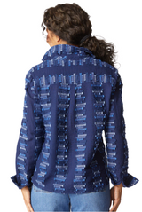 Habitat 49224NV NAVY Embroidered Cotton Shaped Hem Button Front Shirt