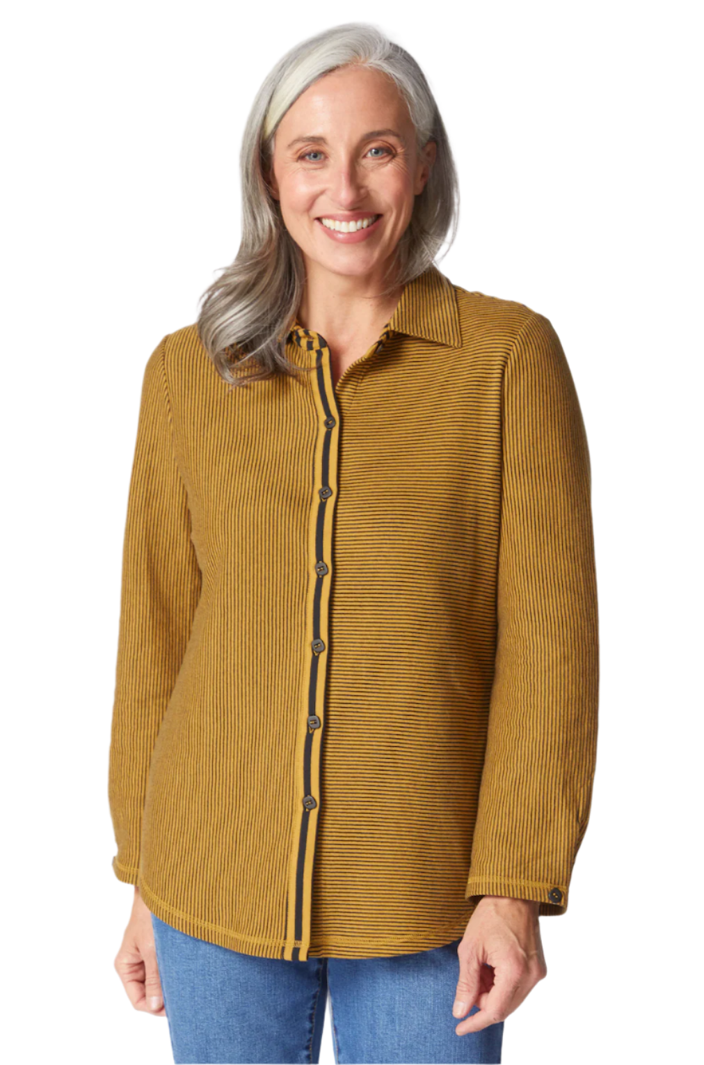 Habitat 51303CMN CUMIN Double Face Striped Button Front Boyfriend Shirt
