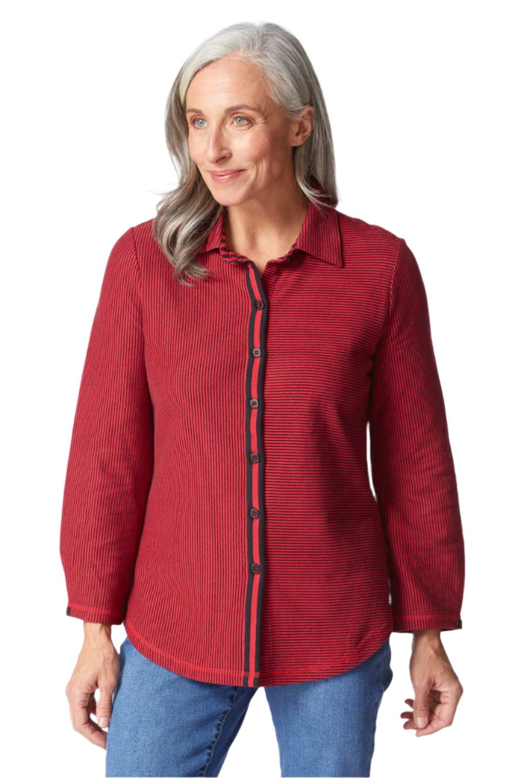 Habitat 51303RB RUBY Double Face Striped Button Front Boyfriend Shirt