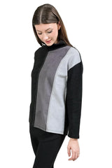 Trisha Tyler TT11956BG Black Grey Long Sleeve Faux Suede Sweater