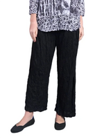 Shana 24624BK Solid Black Crinkle Pants With Elastic Waist and Pockets