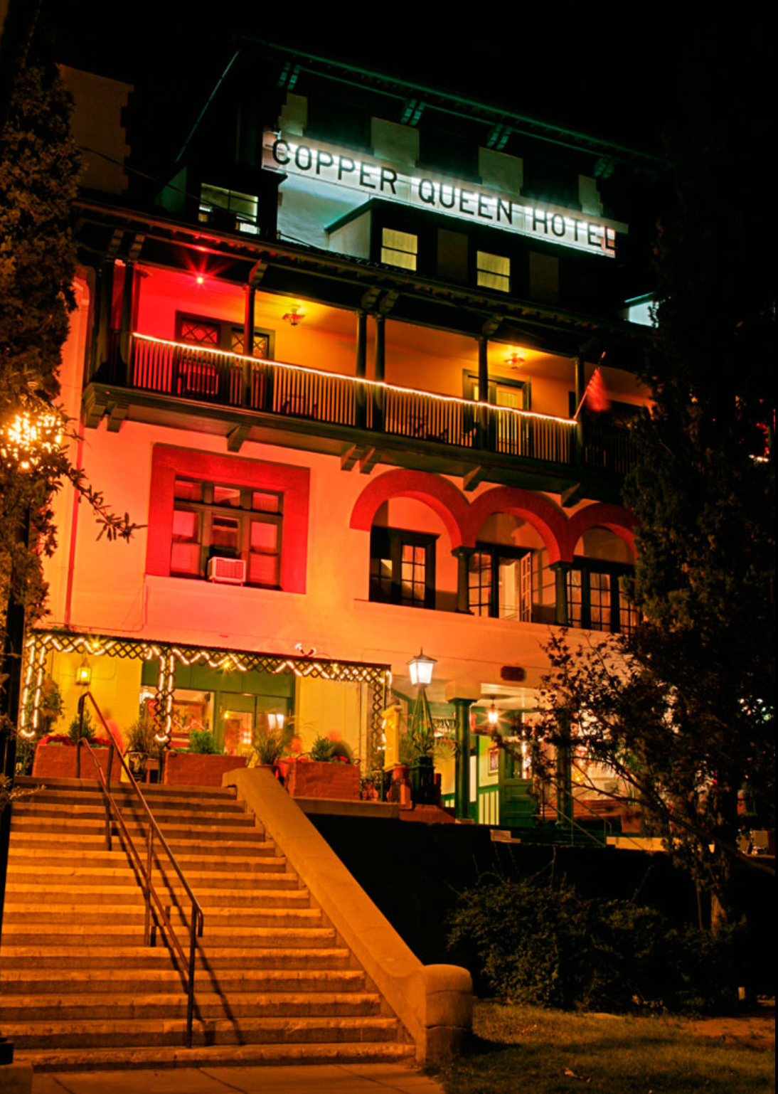 Charlene Mitchell B-91 Historic Copper Queen Hotel At Night In Bisbee Arizona Blank Note Card