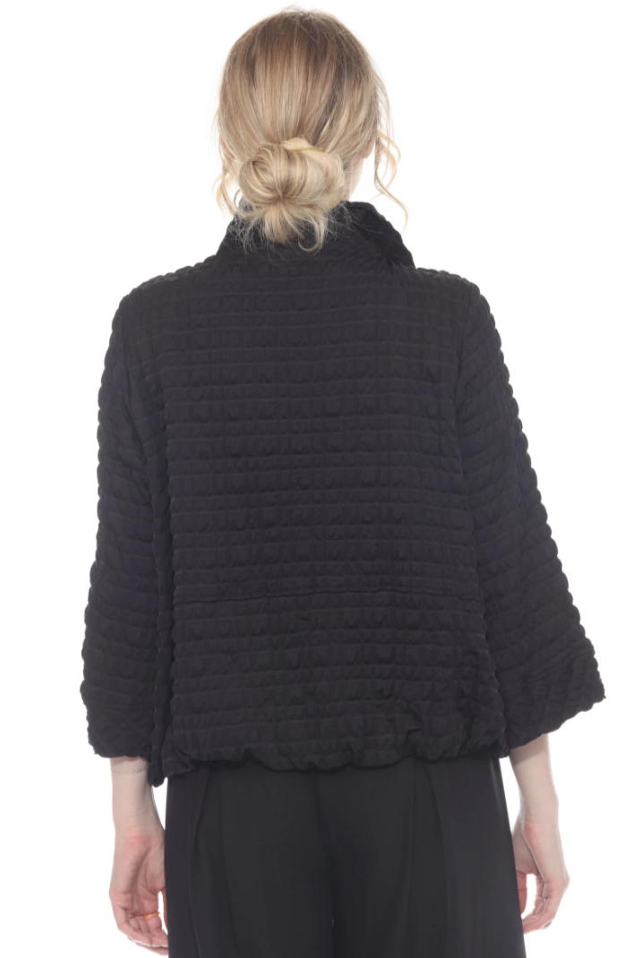 Moonlight 4062BK Black Textured Crinkle Hidden Placket Zip Front Top