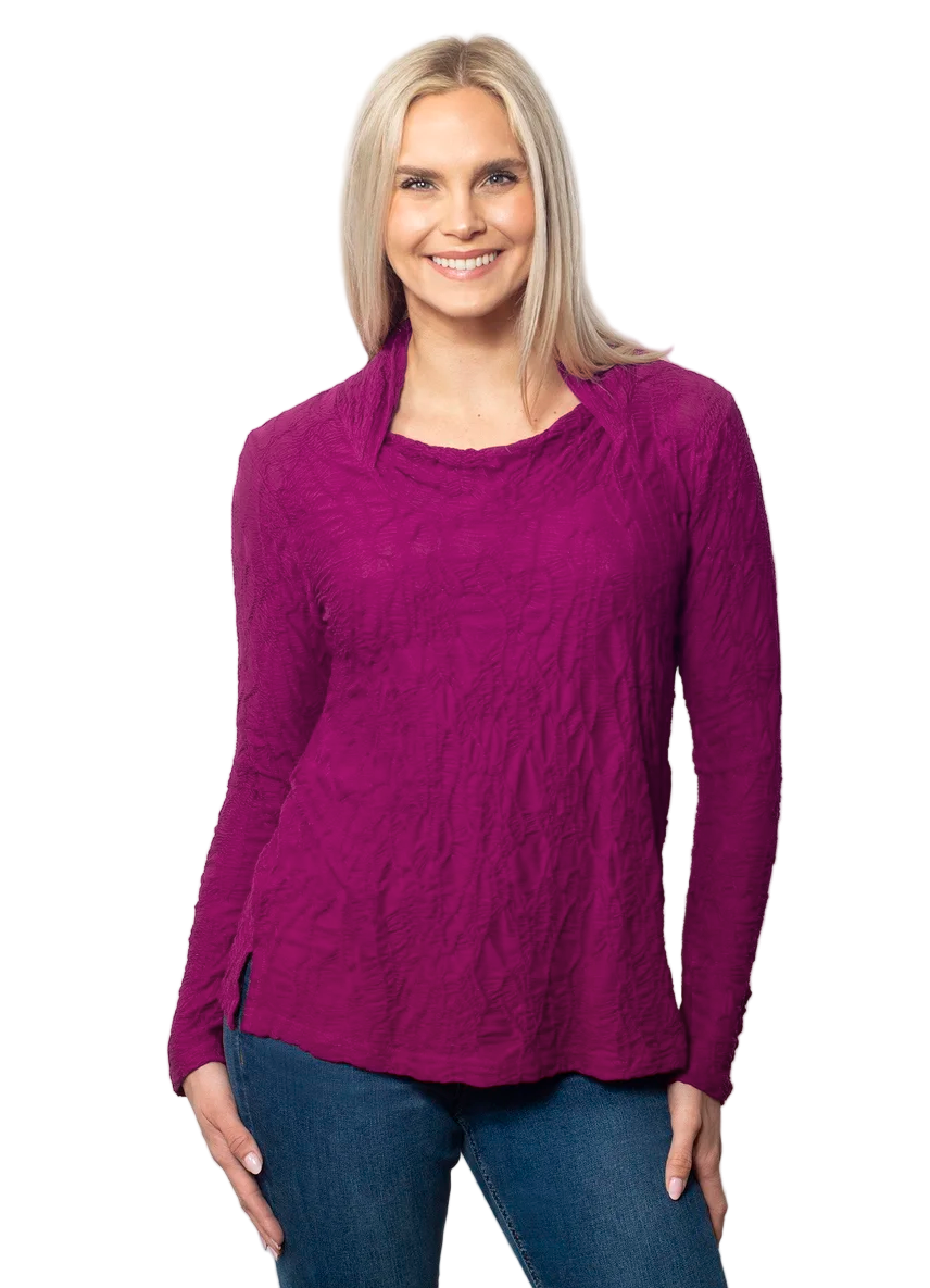 Snoskins 22650BT BEET Dreamcatcher Draped Cowl Neck Long Sleeve Top