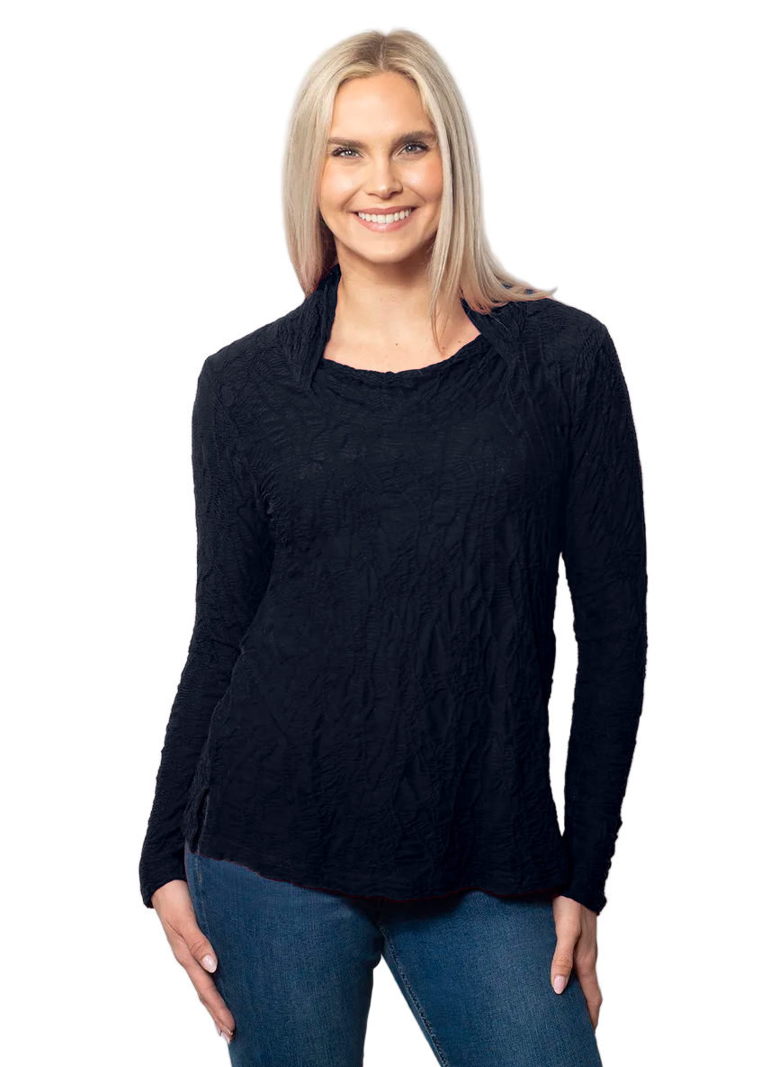 Snoskins 22650BK BLACK Dreamcatcher Draped Cowl Neck Long Sleeve Top