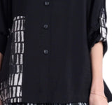 Shana 25502BK Solid Black Shirt With Black and White Print Front and Sleeve Details