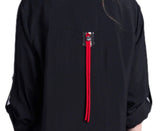 Shana 25502BK Solid Black Shirt With Black and White Print Front and Sleeve Details