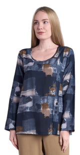 Shana 25800GY Grey and Blue Printed Button Detail Tunic