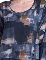 Shana 25800GY Grey and Blue Printed Button Detail Tunic