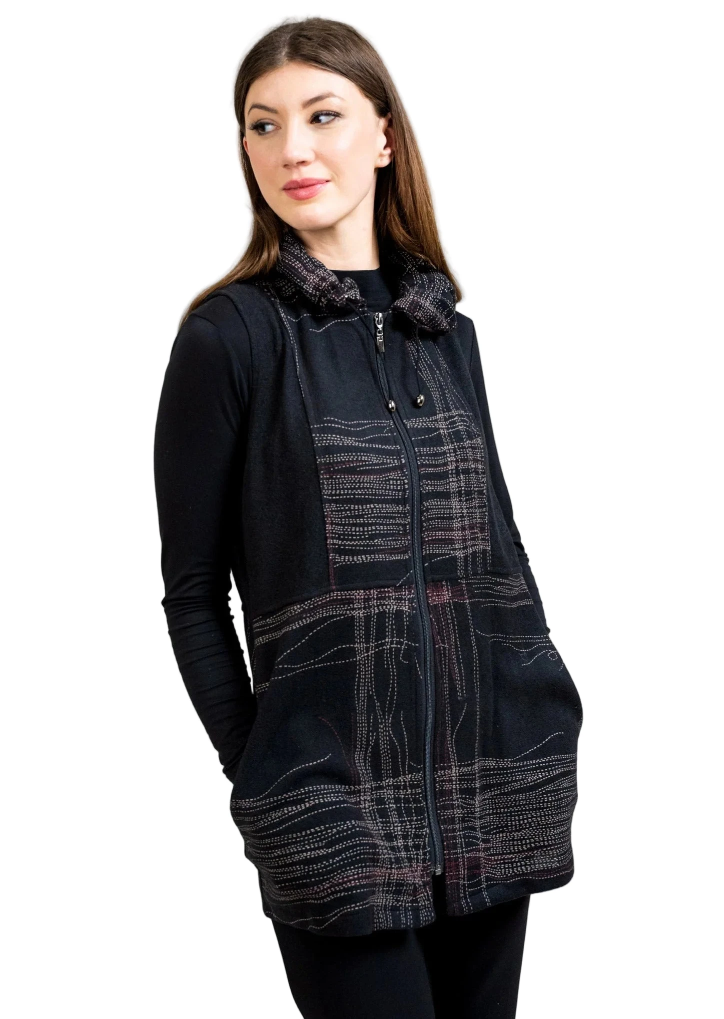 Trisha Tyler TT11950 Red Tan Black Zip Up Vest With Drawstring Collar