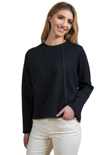 Trisha Tyler TT11986BK Black Pick Stitch Crew Neck Long Sleeve Sweater With Hi-Lo Hemline
