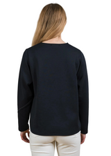 Trisha Tyler TT11986BK Black Pick Stitch Crew Neck Long Sleeve Sweater With Hi-Lo Hemline
