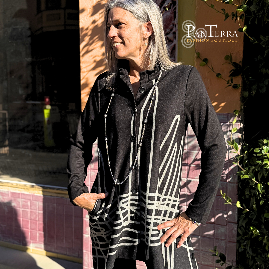 Terra T4570BC Black and Cream Button Front Jacket With Wired Collar