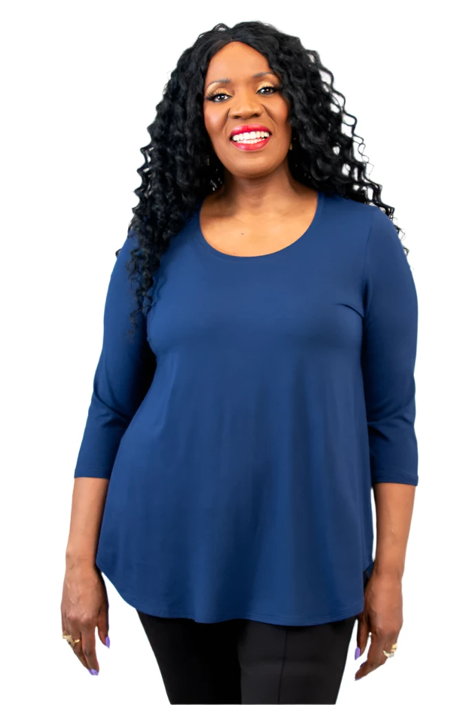 Blue Sky 4633IN INDIGO Bamboo 3/4 Sleeve Jazz Top
