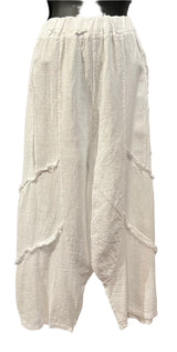 Plum Loco RO2126W WHITE One Size Cotton Gauze & Linen Fringe Pant