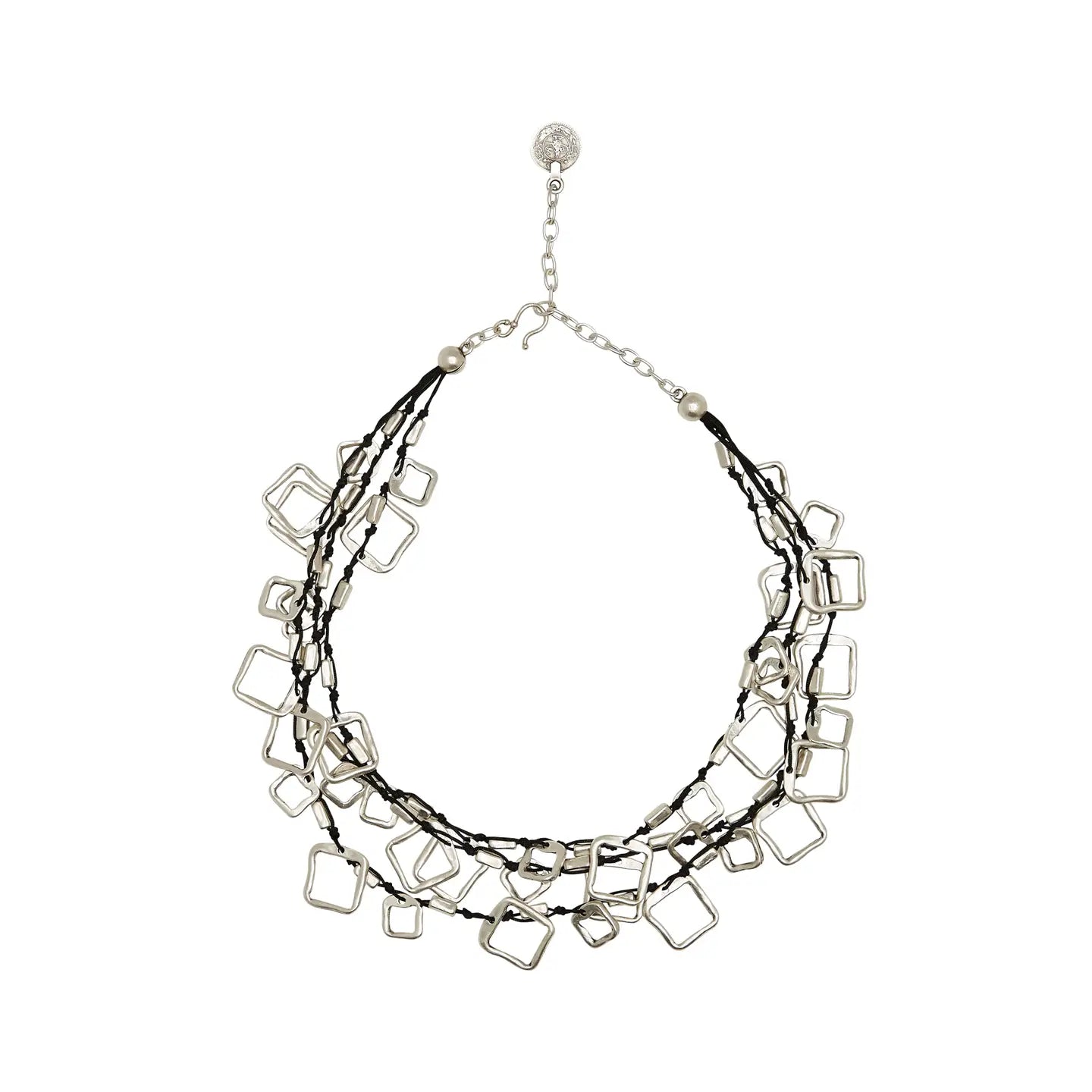 Chanour 24-139 Handmade 925 Silver Plated Pewter Three Strand Square Dangle Necklace