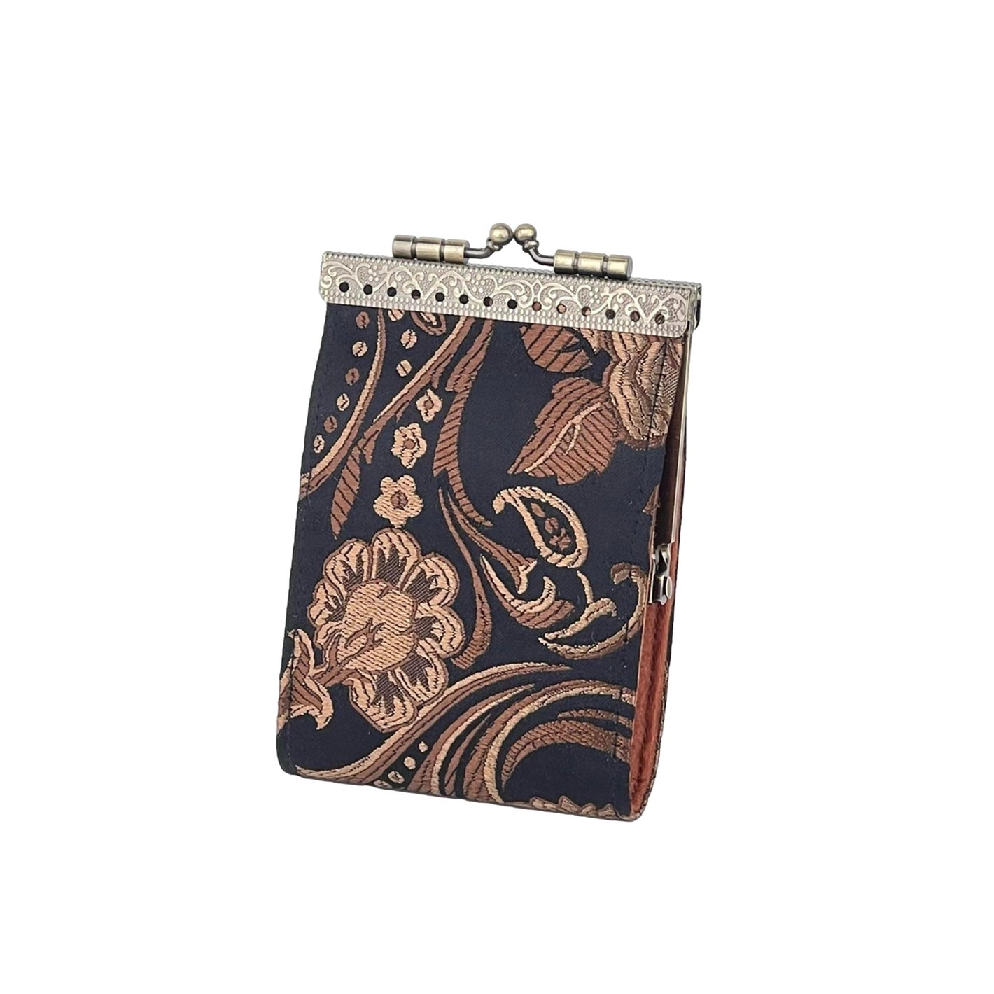 Cathayana CHR-118 Black Peony Floral Brocade RFID Blocking Credit Card Holder/Case/Wallet