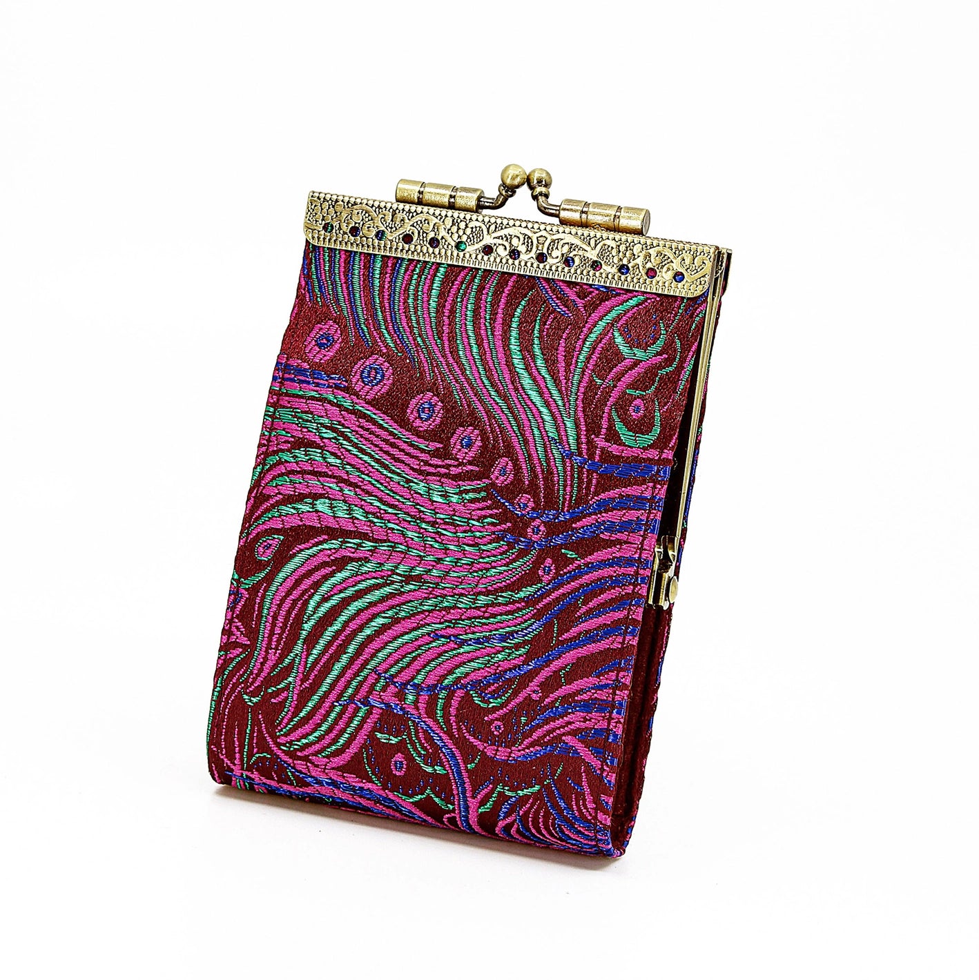 Cathayana CHR-65 Purple and Fuchsia Brocade Peacock RFID Blocking Credit Card Holder/Case/Wallet