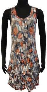 Shana 25607RU Rust Floral Crinkle Tank Bubble Dress