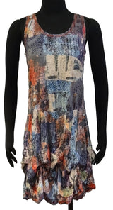 Shana 25607MU Multicolor Floral Crinkle Tank Bubble Dress