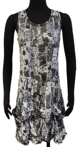 Shana 25607BW Black White Grey Crinkle Tank Bubble Dress