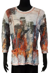 Shana 25600RU Rust Crinkle Two Pocket Stitch Detail Top