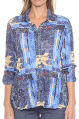 Carine BC25027 INDIGO TROPIC Burnout Crinkle Sabrina Shirt