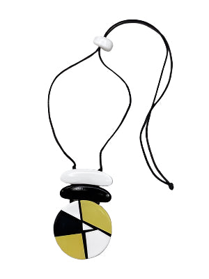 Alisha D NSC264 Yellow Black and White Resin Long Pendant Necklace with Adjustable Cord