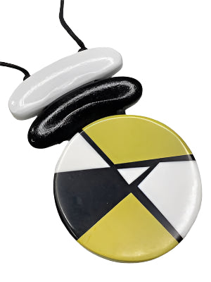 Alisha D NSC264 Yellow Black and White Resin Long Pendant Necklace with Adjustable Cord