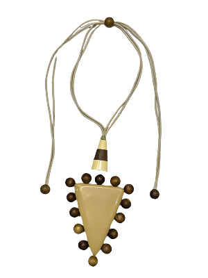 Alisha D NSC278 Long Statement Necklace With Large Yellow Pendant and Brown Beads on Adjustable Cord