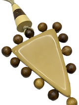 Alisha D NSC278 Long Statement Necklace With Large Yellow Pendant and Brown Beads on Adjustable Cord