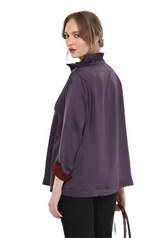 Terra T4629PW PURPLE WINE Contrast Color Long Sleeve Button Front Blouse