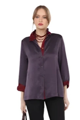 Terra T4629PW PURPLE WINE Contrast Color Long Sleeve Button Front Blouse