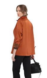 Terra T4629RB RUST BROWN Contrast Color Long Sleeve Button Front Blouse