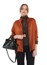 Terra T4629RB RUST BROWN Contrast Color Long Sleeve Button Front Blouse