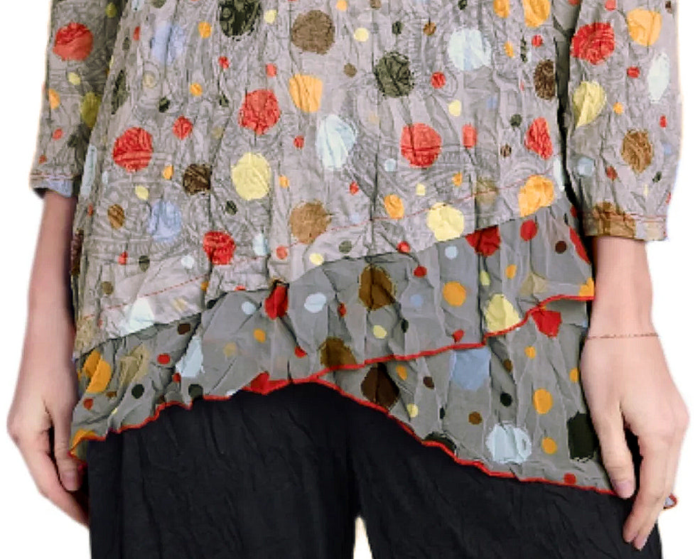 Shana 25619C Circles Crinkle Mesh Layer Top