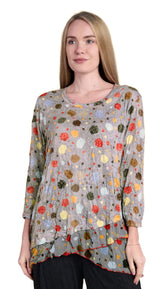Shana 25619C Circles Crinkle Mesh Layer Top