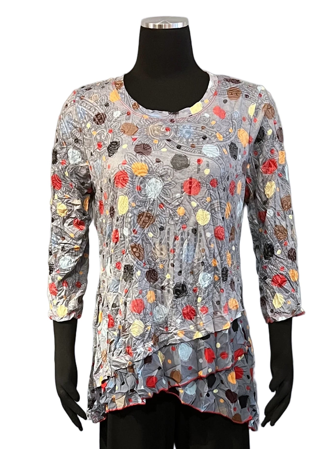 Shana 25619C Circles Crinkle Mesh Layer Top