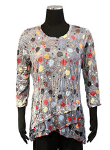 Shana 25619C Circles Crinkle Mesh Layer Top